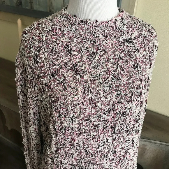 NWOT THAKOON Pink White Slit-Back Cotton-Blend Sweater Open Knit Casual Medium - Picture 6 of 8